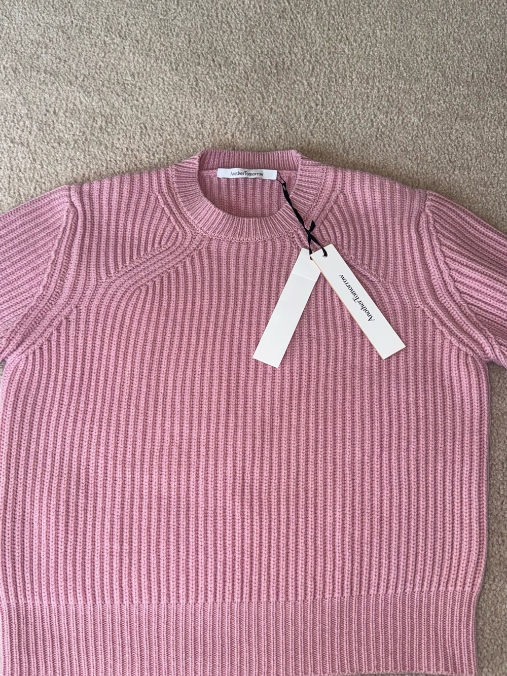 NEW Another Tomorrow Cashmere Ribbed Crewneck Sweater - Dusty Pink